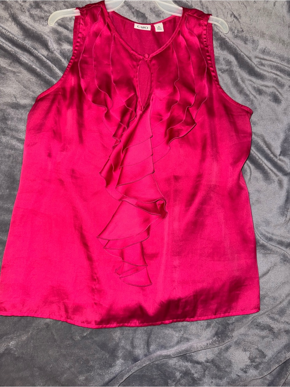 Cato Hot Pink Ruffled Satin Sleeveless Top XL